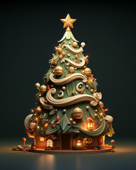 Obraz premium 3d Christmass tree with a star on top illustration