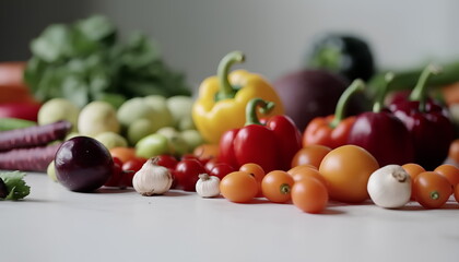 Lot of different colorful vegetables on white background. Healthy food. Ai generative