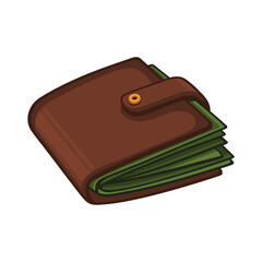 Brown Wallet with Money on White Background. Vector