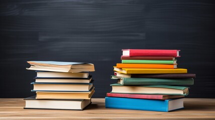 Fototapeta premium back to school: educational essentials - backpack, books, and supplies with blackboard background