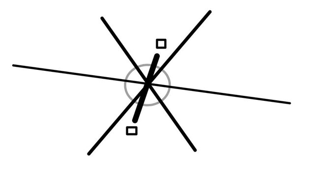 In the center of the canvas rotates a structure similar to a clock mechanism or a compass with several pointers, arrows and figures.