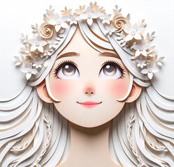 Illustration with a girl's face in an origami style, facial expression