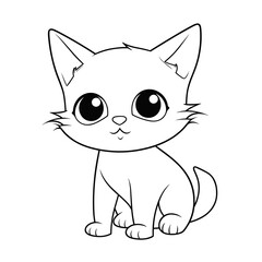 Fototapeta premium Cartoon Cat Kitten Baby Animals Simple, Coloring Pages Png