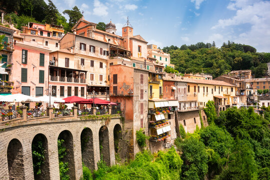 Hilltop colorful old town of Nemi in Italy