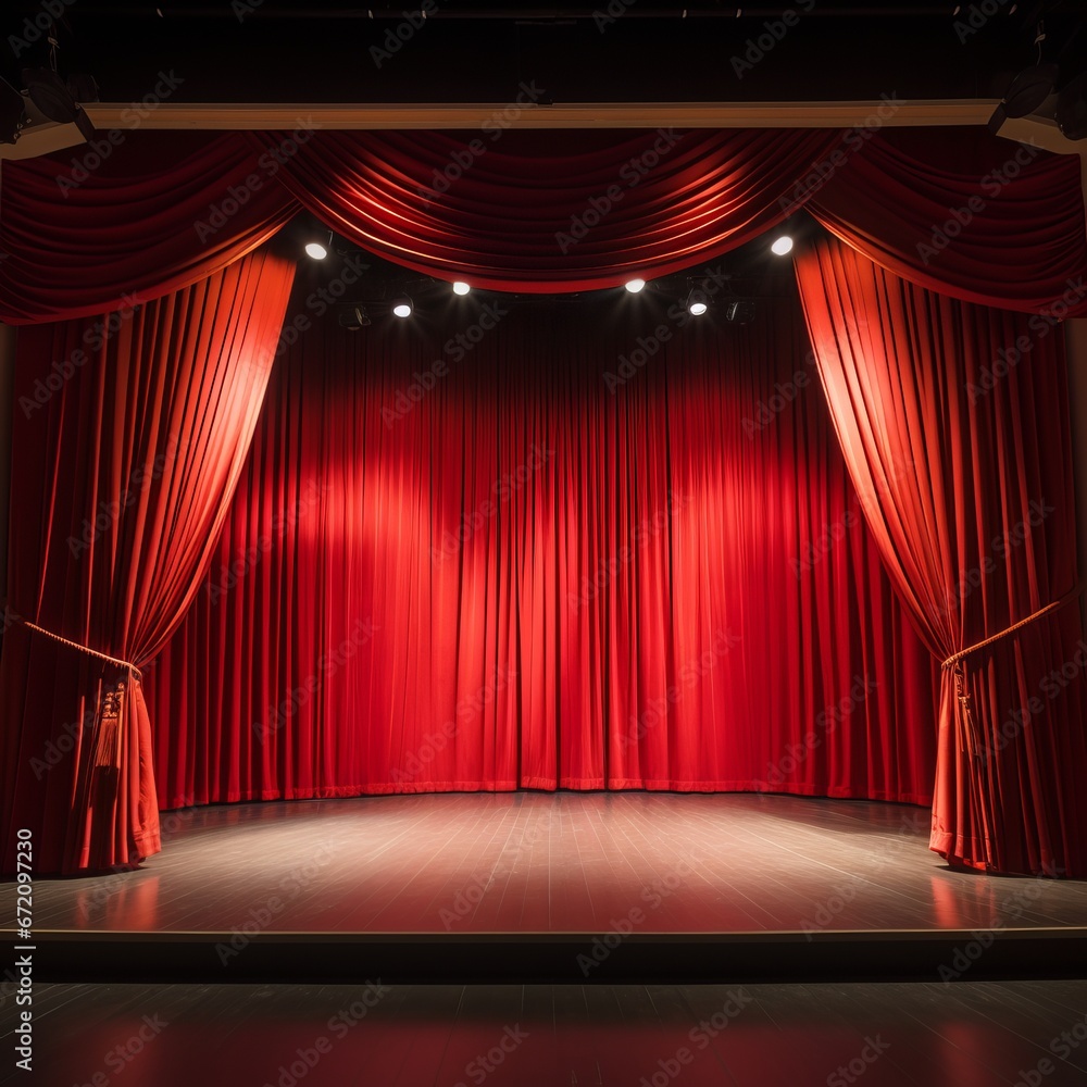 Wall mural a stage with red curtains and spotlights - Wall murals