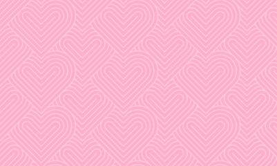 Modern and minimalist heart pattern background with pink heart lines. Printable vector container background for Valentine's Day. - obrazy, fototapety, plakaty
