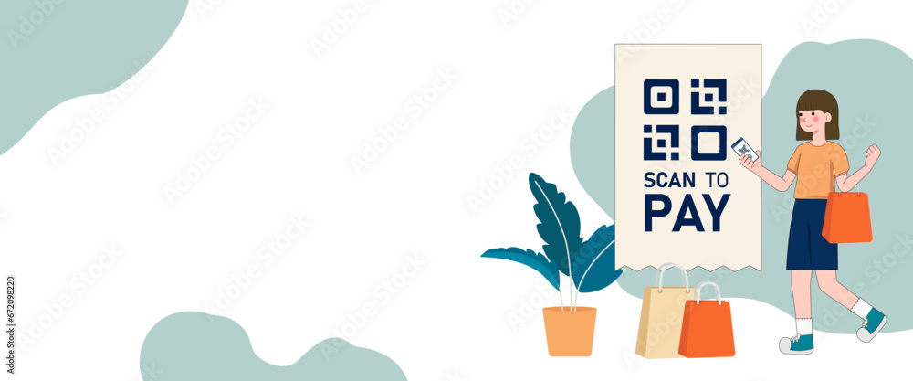 Poster vector illustration, qr code scanning concept, showing people scan code using smartphone, suitable f