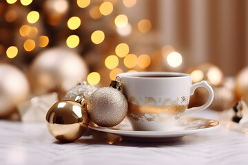 Cup for hot drinks. Preparing for festive dinner. Merry christmas and happy new year concept. Generative AI