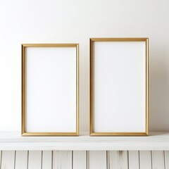 two frames on a shelf