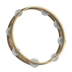 Obraz premium Tambourine watercolor illustration. Musical instrument isolated on white background