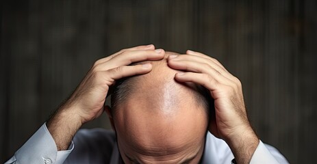Exploring male hair health. Close up portraits highlighting scalp care baldness concerns and aging related issues - obrazy, fototapety, plakaty
