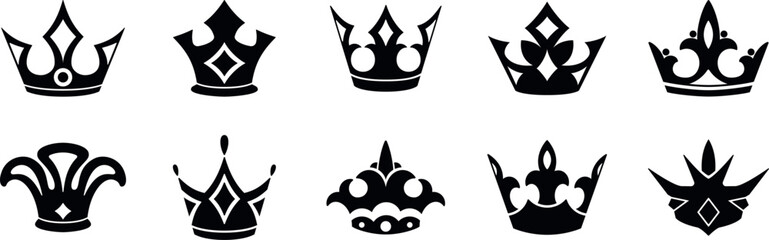 Naklejka premium Black crown symbol Set of black crown icons collection big