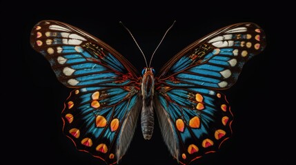 AI-generated illustration of a colorful butterfly isolated on a black background