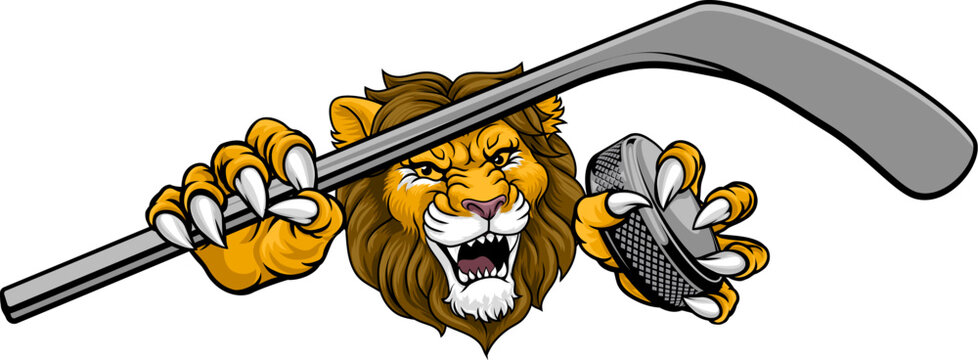 A lion ice hockey team cartoon animal sports mascot