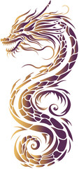 Fototapeta premium Purple and Golden Chinese Dragon Graffiti Figura serpentinata