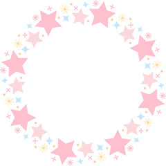 ピンクの星が輝く丸いフレームのベクター素材