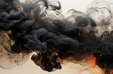 Whisp of black smoke on a white background, AI-generated.