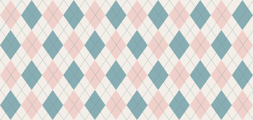 Argyle vector pattern. Squares with thin dotted lines. Geometric background for menswear, wrapping paper. Background for baby shower. Checkered Seamless Pattern.
