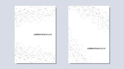 Vector illustration of minimalist design with connecting the dots and lines. Abstract geometric background of science and technology concept. Template for cover brochure, layout, flyer, book, banner