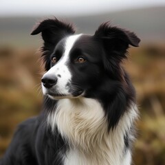AI generated illustration of a black and white canine with long, thick fur
