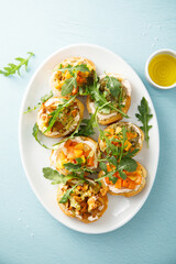 Healthy crostini with pumpkin and mushroom