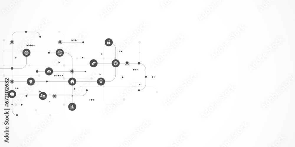 Poster information technology background with infographic elements and flat icons. digital technology, netw