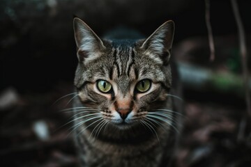 AI-generated illustration of a cute striped cat with a blurry background