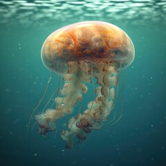 AI generated illustration of a jellyfish peacefully swimming in the deep blue sea