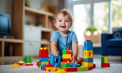 Baby's Delightful Playtime With Colorful Building Blocks