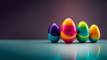AI generated illustration of vibrant Easter eggs on a purple background