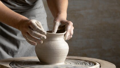 Craftsman's Hands Molding Elegant Clay Pottery - obrazy, fototapety, plakaty