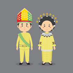Couple Character Wearing Gorontalo Traditional Dress
