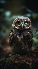 Obraz premium AI generated illustration of a majestic barn owl perched atop the lush foliage of a forest setting