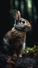 Obraz premium AI generated illustration of a brown rabbit with large ears, in a grassy woodland