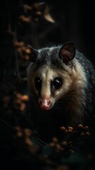 AI generated illustration of an opossum in a grassy field