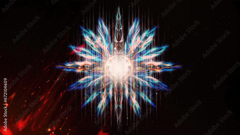 Aufkleber ornamental graphic in shape of a star with feathers, fractal effect.