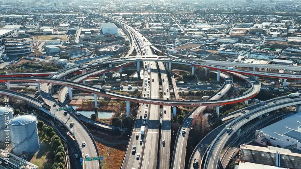Poster highway aerial view. the effect of slow and fast. speed lamp. time remap.