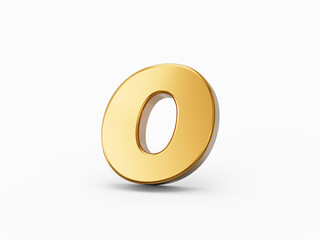3d letter o in gold metal on isolated background, small letter 3d illustration