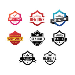 Genuine label, Protection, protected shield concept with banner. Safety badge icon. Security label. Vector illustration