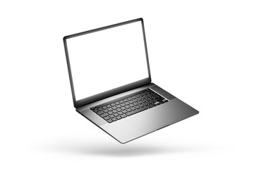 Laptop mock up flying isolated with transparent screen and background
