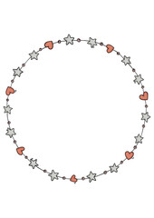 Naklejka premium Round empty frame with stars and hearts