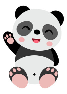 Friendly cute panda waving isolated