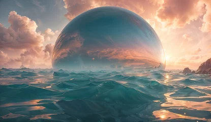 Fotobehang huge glass sphere in the sea © petrovk