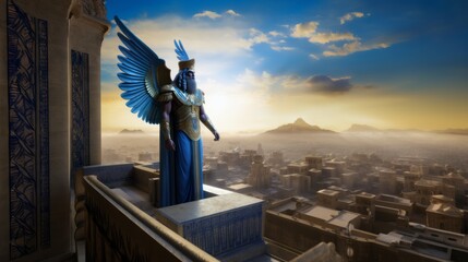 Anunnaki Sumerian Winged God King Overlooking Over Ancient Mesopotamia - obrazy, fototapety, plakaty