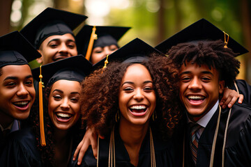 Group of young black people celebrating their graduation - obrazy, fototapety, plakaty