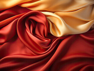 Obraz premium A fabric background in red and gold with a satin texture.