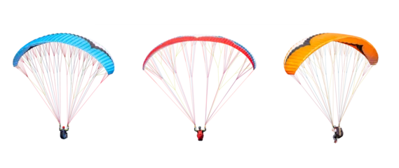 Tuinposter collection Bright colorful parachute on transparent background. png file. Concept of extreme sport, taking adventure challenge.  © Puttachat