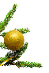 Obraz premium Christmas tree branches with gold ball in PNG isolated on transparent background 