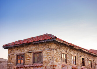 travel to ancient city of Side, Antalya coast of Turkey in tourist low season. traditional Turkish houses on narrow streets of Side. evening time without people