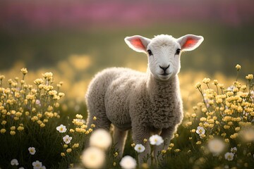 AI generated illustration of white sheep in field